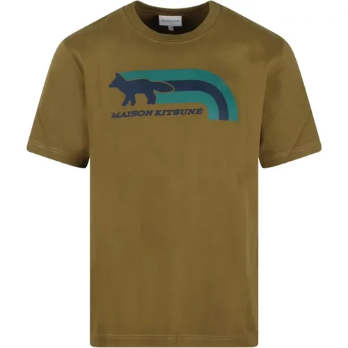 Flash Fox Print Baumwoll T-Shirt , Herren, Größe: M - Maison Kitsuné - Modalova