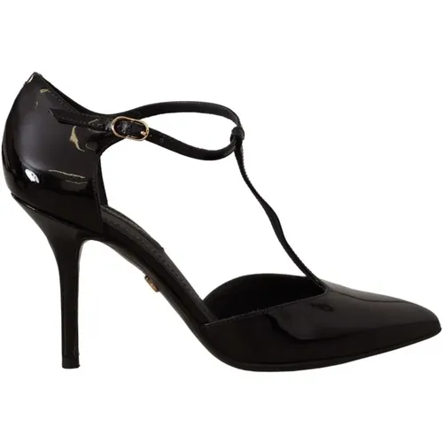 Luxury Patent Leather T-Strap Heels , female, Sizes: 2 UK - Dolce & Gabbana - Modalova