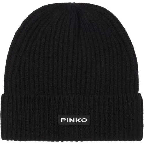 Ribbed Wool Beanie Hat , female, Sizes: ONE SIZE - pinko - Modalova