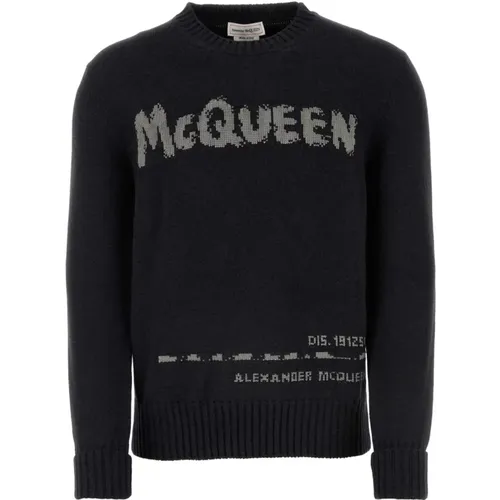 Round-neck Knitwear, male, , Size: M Charcoal Cotton Sweater - alexander mcqueen - Modalova