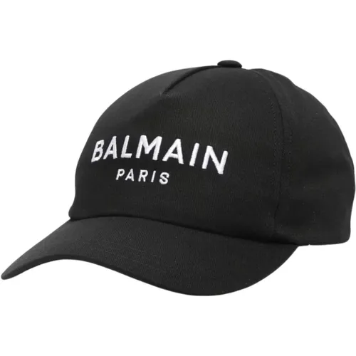 Schwarze Twillgewebte Bestickte Logo-Kappe - Balmain - Modalova