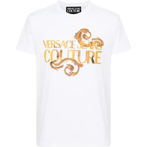 T-Shirts, male, , Size: L Baroque Golden Logo T-shirt - Versace Jeans Couture - Modalova