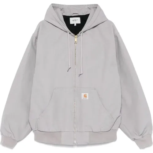 Light Jackets, male, , Size: L Grey Hooded Zip Sweatshirt - Carhartt WIP - Modalova