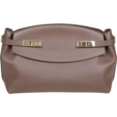 Clay-colored Leather Pouch Bag , female, Sizes: ONE SIZE - Salvatore Ferragamo - Modalova