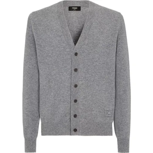 Cardigans, male, , Size: S Wool V-Neck Cardigan Sweater - Fendi - Modalova