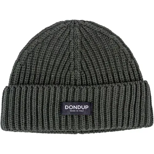 Ribbed Wool Hat with Logo. Made in Italy. , male, Sizes: ONE SIZE - Dondup - Modalova