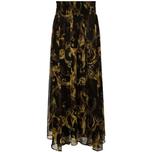 Black Watercolor Couture Long Skirt , female, Sizes: XS, M, S - Versace Jeans Couture - Modalova