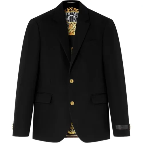 Blazers, male, , Size: XL Wool Three-Button Jacket - Versace - Modalova
