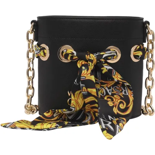 Luxuriöse Schwarze Eimer-Tasche mit Kettenriemen - Versace Jeans Couture - Modalova