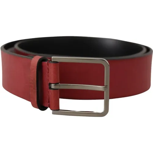 Belts, male, , Size: 85 CM Maroon Vitello Silver Metal Logo Buckle Belt - Dolce & Gabbana - Modalova