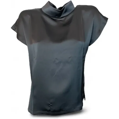 Blouses, female, , Size: M Satin Top with Stand-Up Collar - HUGO - Modalova