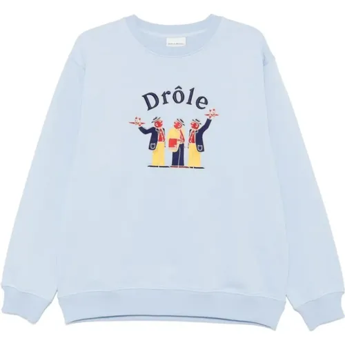 Hellblaues Sweatshirt mit Besticktem Motiv , Herren, Größe: L - Drole de Monsieur - Modalova