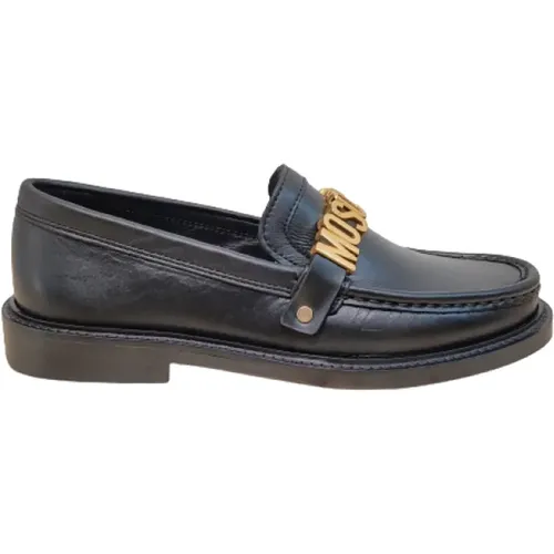 Schwarze flache Schuhe , Damen, Größe: 38 EU - Moschino - Modalova