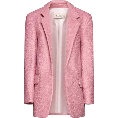 Blazers, female, , Size: M Pink Textured Jacket with Notched Lapels - Blanca Vita - Modalova