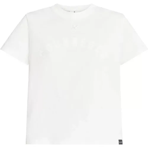 Logo Print Baumwoll T-Shirt , Damen, Größe: L - Courrèges - Modalova