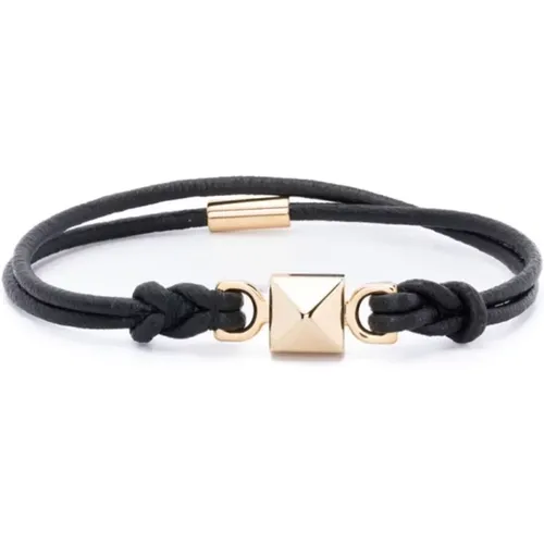 Bracelets, male, , Size: L Leather Rockstud Bracelet - Valentino Garavani - Modalova