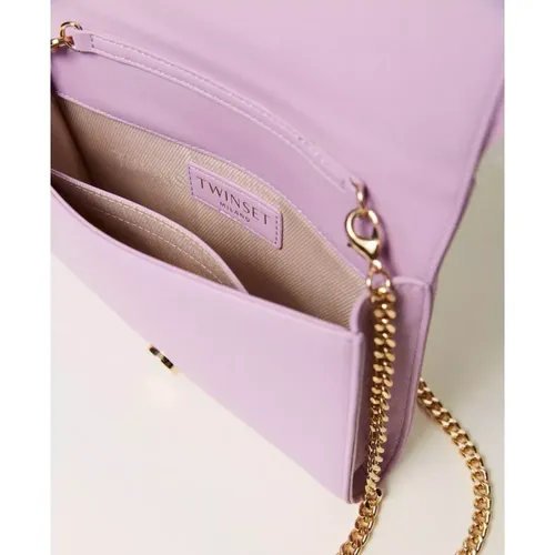 Lilac Feather Clutch with Chain Strap , female, Sizes: ONE SIZE - Twinset - Modalova