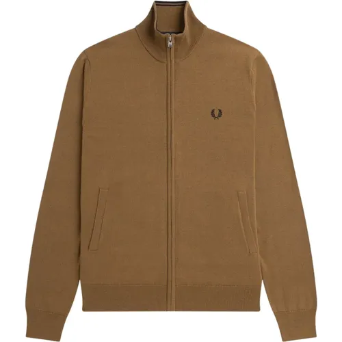 Zip-throughs, male, , Size: XL Merino Wool Zip-Through Sweater - Fred Perry - Modalova