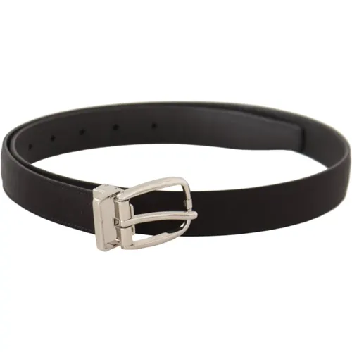 Belts, unisex, , Size: 85 CM Canvas Leather Silver Logo Metal Buckle Belt - Dolce & Gabbana - Modalova