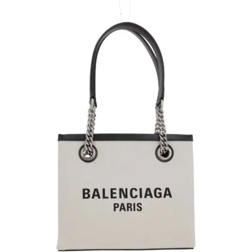 Canvas Tote Bag with Leather Trim and Logo Print , female, Sizes: ONE SIZE - Balenciaga - Modalova