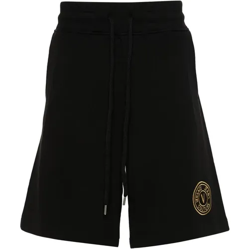 Schwarze Baumwoll-Trackshorts mit V-Emblem , Herren, Größe: S - Versace Jeans Couture - Modalova