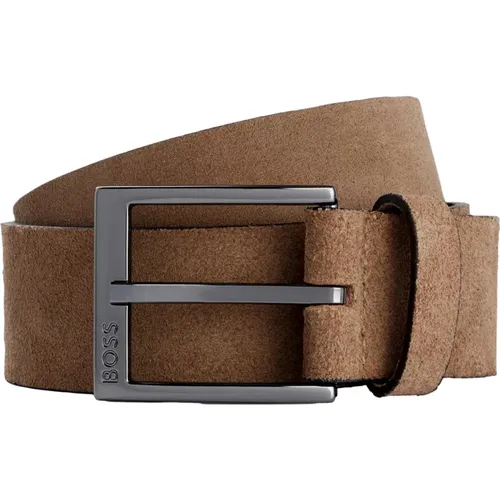 Belts, male, , Size: 100 CM Suede Leather Belt with Logo Buckle - Hugo Boss - Modalova