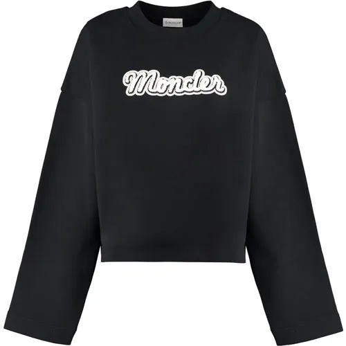 Sweatshirts, female, , Size: S Ribbed crew-neck sweatshirt in cotton blend - Moncler - Modalova