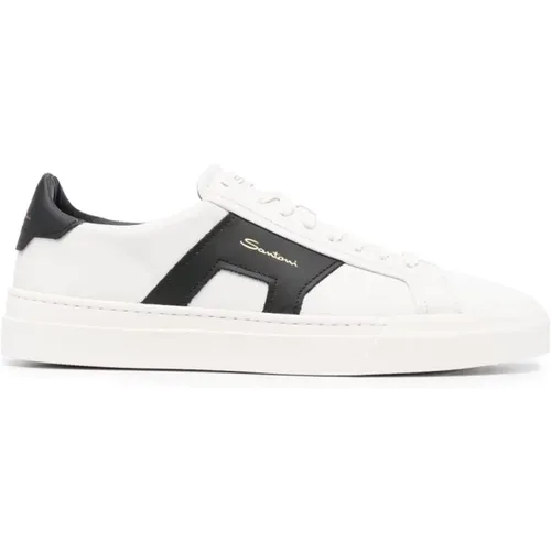 Leather Low-Top Sneakers with Double Buckle Detail , male, Sizes: 10 UK - Santoni - Modalova