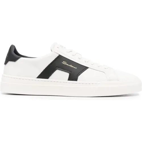 Leather Low-Top Sneakers with Double Buckle Detail , male, Sizes: 7 1/2 UK, 7 UK, 9 UK, 10 UK, 6 1/2 UK - Santoni - Modalova