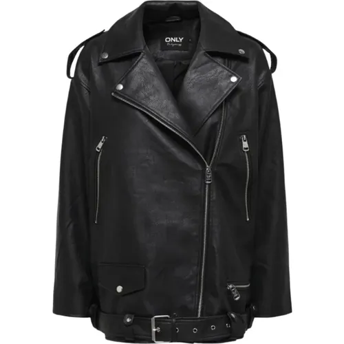 Faux Leather Long Biker Jacket , female, Sizes: L - Only - Modalova