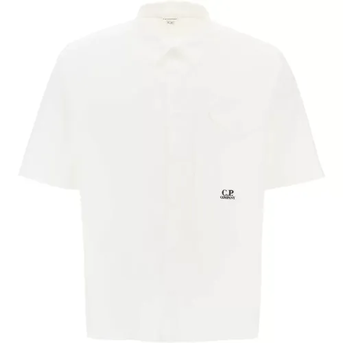 Short-Sleeved Poplin Shirt with Logo , male, Sizes: M, L - C.P. Company - Modalova