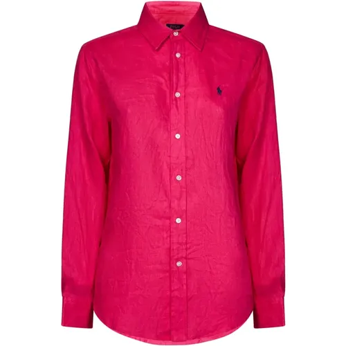Fuchsia Linen Shirt with Pony Embroidery , female, Sizes: L, S, M - Polo Ralph Lauren - Modalova