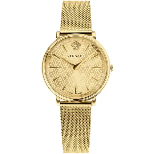 Gold Edelstahl Kreis Uhr , Damen, Größe: ONE Size - Versace - Modalova