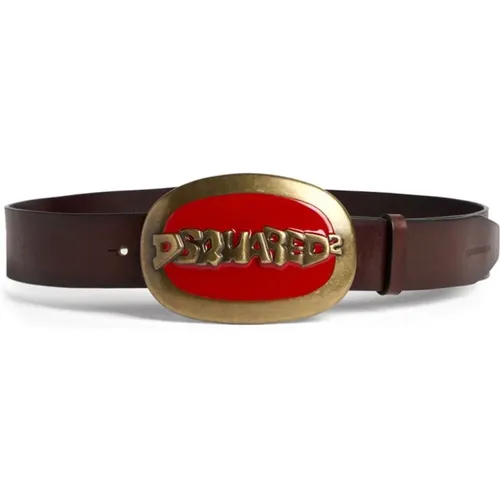 Belts, male, , Size: 95 CM Leather Logo Buckle Belt - Dsquared2 - Modalova