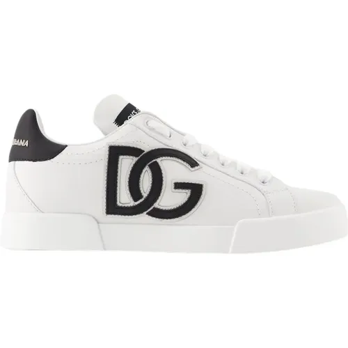 Logo-Print Sneakers - Leather - Black/ , female, Sizes: 2 UK, 3 UK, 7 UK, 3 1/2 UK, 5 UK, 4 UK - Dolce & Gabbana - Modalova