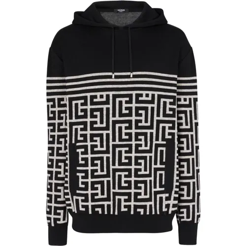 Sweatshirt aus Wolle mit onogramm und Streifen , Herren, Größe: M - Balmain - Modalova