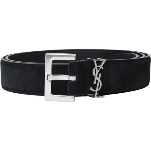 Belts, male, , Size: 80 CM Suede Belt with Cassandre Logo - Saint Laurent - Modalova