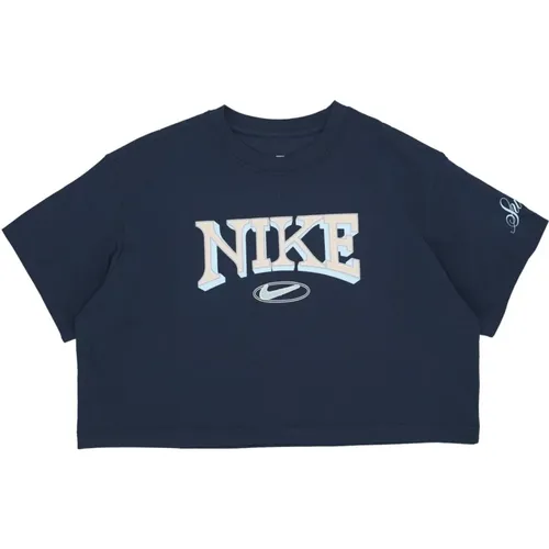 Damen Sportshirt Varsity Tee in Marineblau , Damen, Größe: S - Nike - Modalova