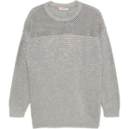 Grauer Strickpullover mit Pailletten , Damen, Größe: S - Twinset - Modalova