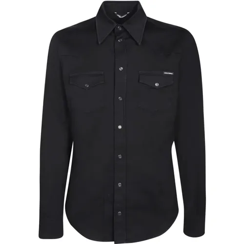 Timeless Denim Shirt with Pointed Collar , male, Sizes: 2XL, M - Dolce & Gabbana - Modalova