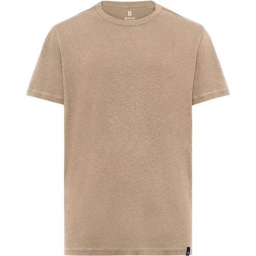Ss Mixed Linen Cotton Jersey T-Shirt,Ss Gemischtes Leinen Baumwoll Jersey T-Shirt,Gemischtes Leinen Baumwoll Jersey T-Shirt - Boggi Milano - Modalova