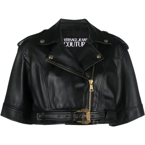 Leather Jacket with Gold-Tone Hardware , female, Sizes: 2XS - Versace Jeans Couture - Modalova