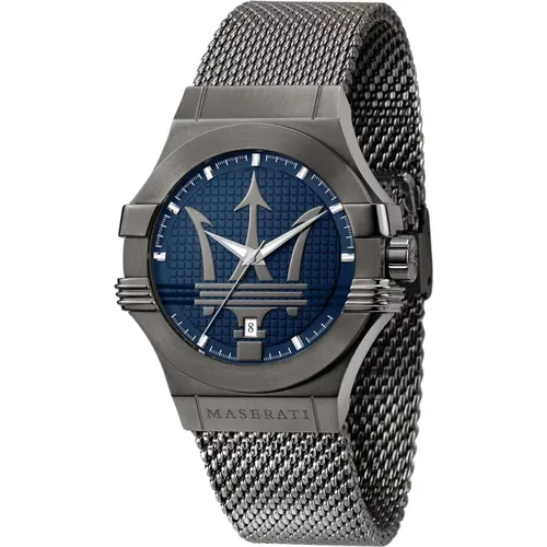 Stahl Quarz Uhr, Blaues Gehäuse, Graues Band - Maserati - Modalova