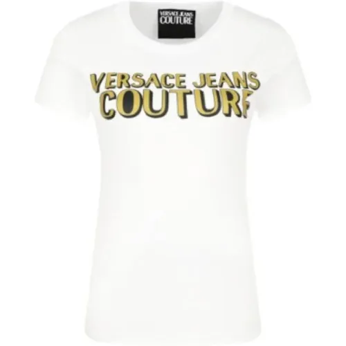 Glitzer Logo Weißes Damen T-Shirt - M - Versace Jeans Couture - Modalova