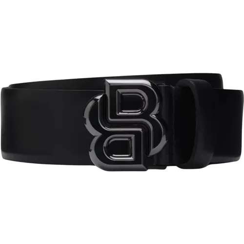 Belts, male, , Size: 110 CM Italian Leather Belt with Double B Monogram Buckle - HUGO - Modalova