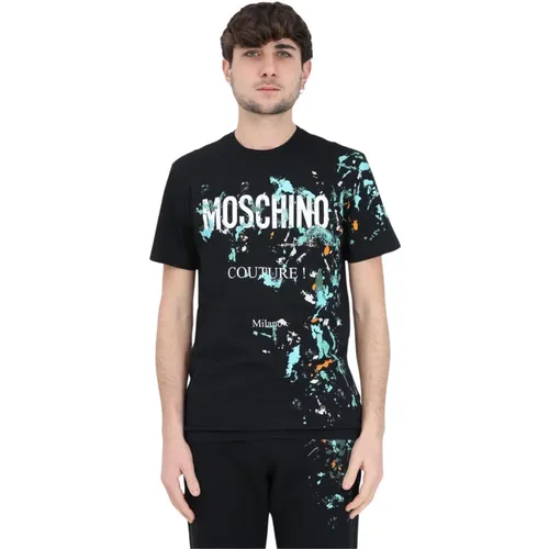 Herren Schwarzes Logo Print T-Shirt - Moschino - Modalova