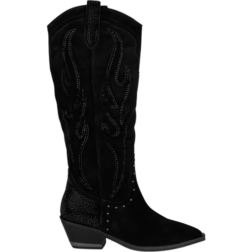 Rhinestone Leather Cowboy Boots , female, Sizes: 4 UK, 2 UK, 3 UK, 6 UK, 5 UK, 8 UK, 7 UK - Alma en Pena - Modalova