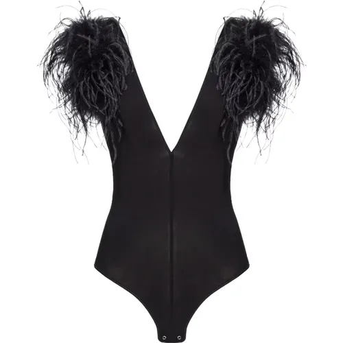 Feathered V-Neck Bodysuit , female, Sizes: S, XL - pinko - Modalova