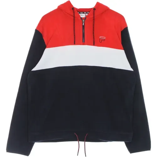 Hoodies, male, , Size: L Half Zip Hoodie Black/Red/White - Fila - Modalova