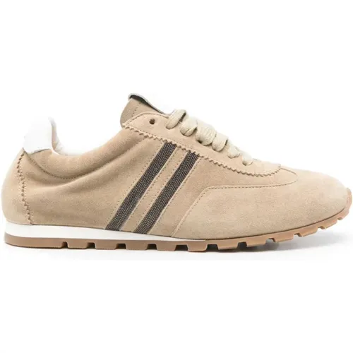 Sneakers, female, , Size: 7 1/2 US Suede Lace-Up Sneakers with Stripes - Doucal's - Modalova